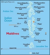 Carte des Maldives simple avec le nom des atolls