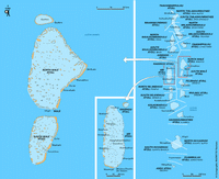 Carte des Maldives avec un zoom sur l'atoll de Male nord, sud, ari et rasdhoo