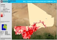 Carte du Mali avec la densité de population par communes en 2012