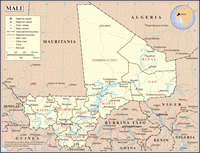 Carte du Mali avec les détails, la capitale, les villages, les routes, les pistes et les chemins de fer
