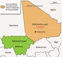Carte du Mali avec la division Nord Sud