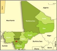 Carte du Mali avec les régions administratives