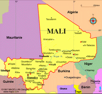 Carte du Mali avec les villes et la frontière