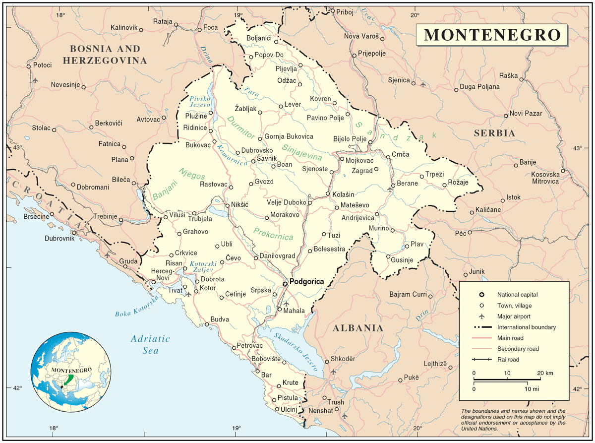 Carte du Monténégro.