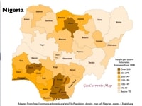 carte Nigéria densité de population en 2008