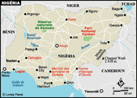 carte Nigeria parc national Yankari et la réserve naturelle Kamuku