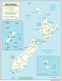 carte Nouvelle-Zélande administrative régions chefs-lieux