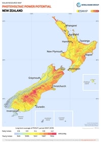 carte Nouvelle-Zélande photovoltaïque panneaux solaires