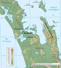 carte Nouvelle-Zélande région Auckland relief altitude