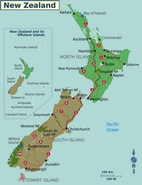 carte Nouvelle-Zélande villes numéros route