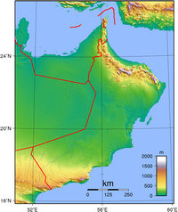 Carte d'Oman grande carte avec le relief et l'altitude en mètre