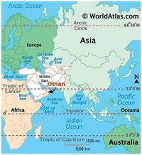 Carte d'Oman avec la localisation du pays dans le monde