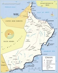 Carte d'Oman avec les routes principales, secondaires et les aéroports
