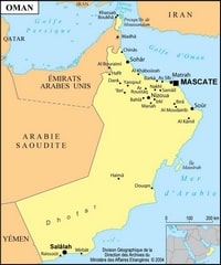 Carte d'Oman avec seulement les villes en fonction de leur taille