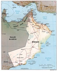 Carte d'Oman avec les villes, les routes et l'échelle