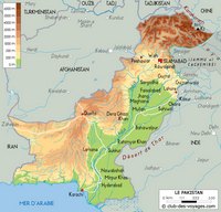 Carte du Pakistan avec le relief et l'altitude