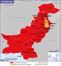 Carte de la situation au Pakistan avec les risques pour les touristes en 2015