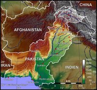 Carte du Pakistan topographique avec le relief et l'altitude en mètre