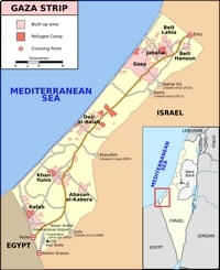 Grande carte Gaza zone urbanisée point passage frontière camps réfugié aéroport