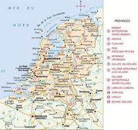 Carte des Pays-Bas avec les villes, les villages, les 12 provinces, les routes et les aéroports