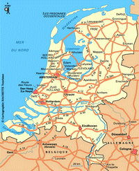 Carte des Pays-Bas avec les routes, les villes et les fleuves