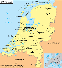 Carte des Pays-Bas simple avec la taille des villes et la capitale