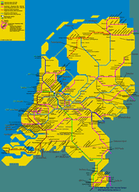 Carte des Pays-Bas avec les trains et le réseau ferré