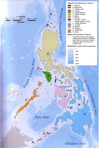 carte Philippines régions biogéographiques et la biodiversité terrestre et marine