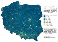 Carte de la Pologne avec la densité de la population par habitant au km² en 2011