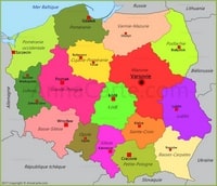 Carte de la Pologne avec les régions en couleur