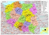 Grande carte routière de la Pologne avec la taille des villes, les rivières, les canaux et les chemins de fer