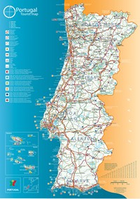 Carte du Portugal avec les routes, les autoroutes, les villes, les villages, les aéroports et des informations touristiques