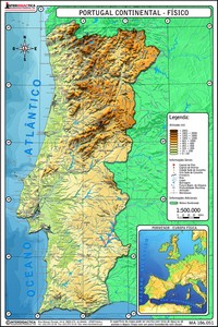Carte du Portugal physique avec le relief et l'altitude en mètre