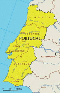 Carte du Portugal avec les régions