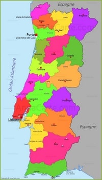 carte Portugal régions couleur villes