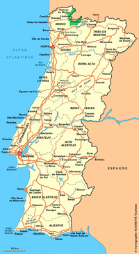 Carte Portugal avec les villes, les routes et le parc national