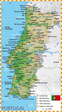 carte Portugal villes villages lacs altitude