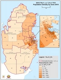 Carte du Qatar avec la densité de population par habitants au km² en 2015