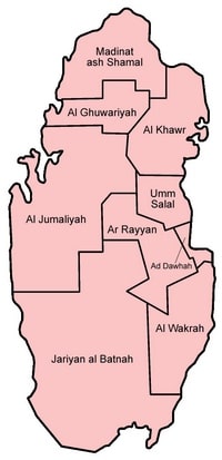 Carte du Qatar avec le nom des régions