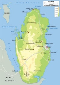 Carte du Qatar avec les principales ville, l'altitude et les routes