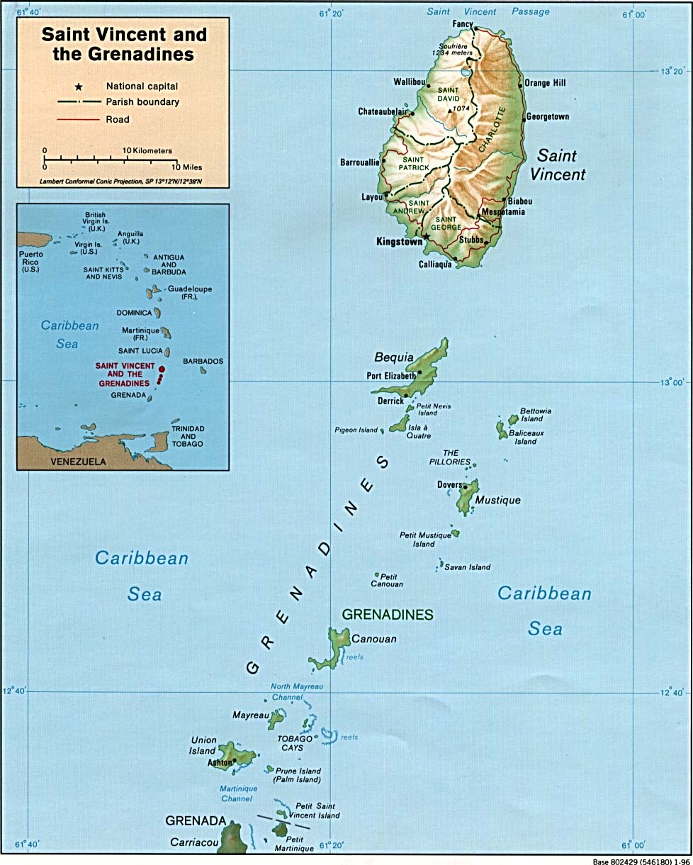 Carte de Saint-Vincent-et-les-Grenadines.