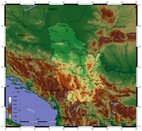 carte relief altitude Serbie