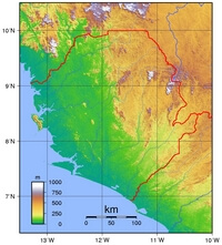 Carte Sierra Leone relief altitude