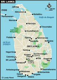 Carte du Sri Lanka avec les routes et les parcs nationaux