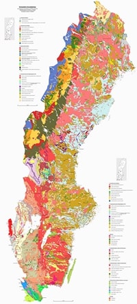 Carte Suède carte géologique avec le type de sol
