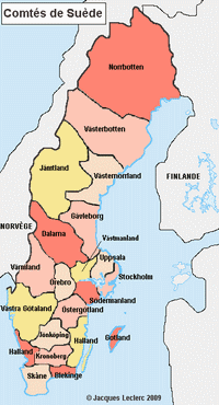 Carte de la Suède avec les régions ( comtés )