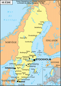 Carte de la Suède simple avec les villes, la capitale et la localisation en Europe