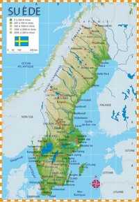Carte de la Suède avec les villes, l'altitude, les rivières et le drapeau