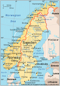 Carte de la Suède avec les villes, les lacs et les rivières
