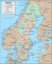 Carte de la Suède avec les villes, les routes, les chemins de fer et les rivières
